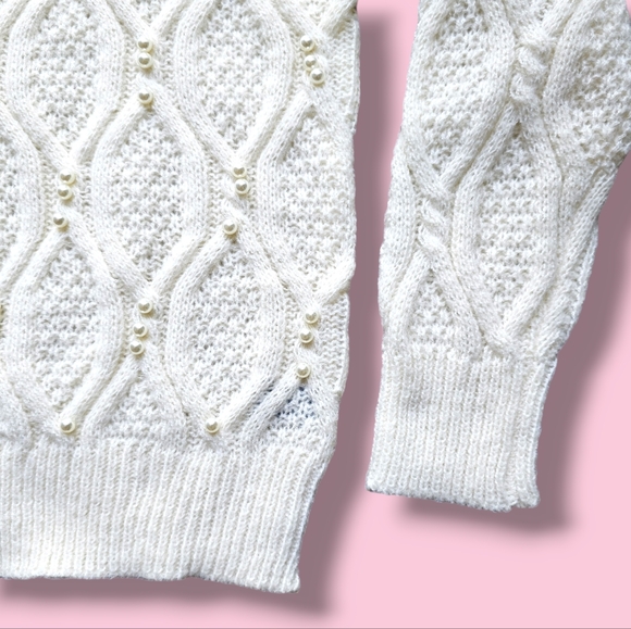 Solid Pearl Cable Knit Crewneck Sweater - Picture 11 of 14